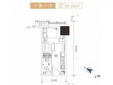 长沙恒大誉府_1室1厅1卫 建面34平米